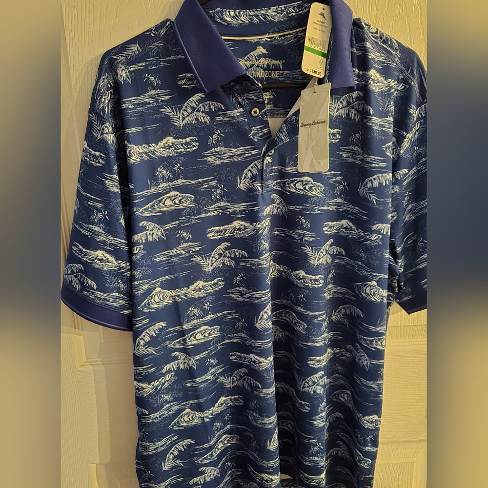NWT Tommy Bahama Blue Patterned Men's Short Sleeve Shirt (L)